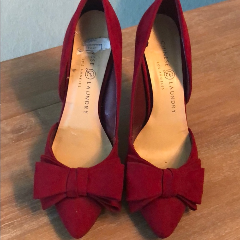 Red Swede high heels with bows -size 6